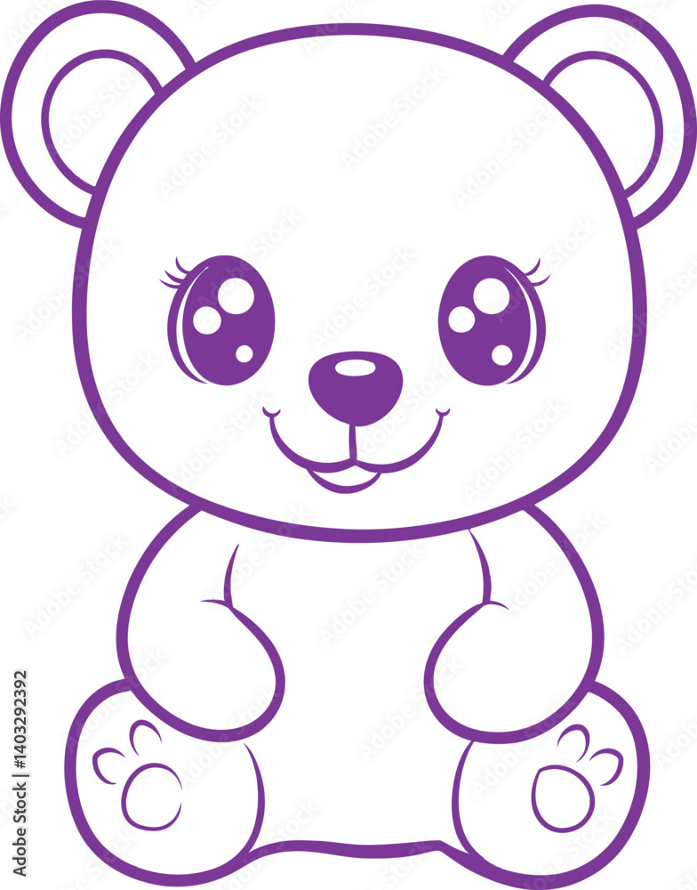 Cute Teddy Bear Vector Illustration – Playful Purple Cartoon Character with Friendly Expression Cute Teddy Bear Vector Illustration – Playful Purple Cartoon Character with Friendly Expression