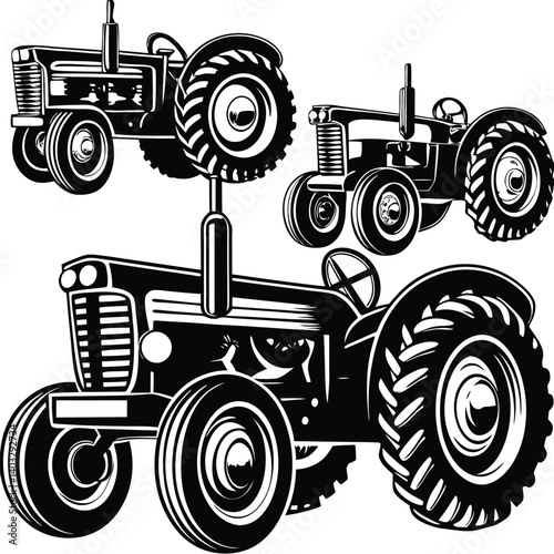 set-of-black-old-tractor-silhouette-on-white-backg (14).eps