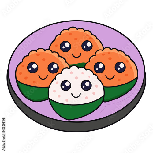 Hand drawn various kawaii sushi