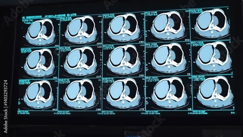 MRI Scan Screen with Medical Data: Human Body Examination on Digital Display