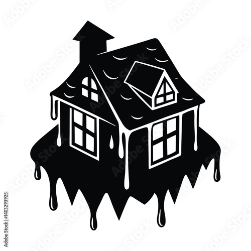 A house melting like ice cream on white background.