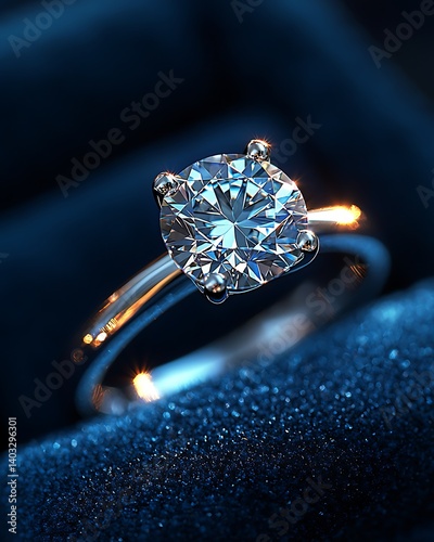 Diamond solitaire ring sparkle close up high resolution photo