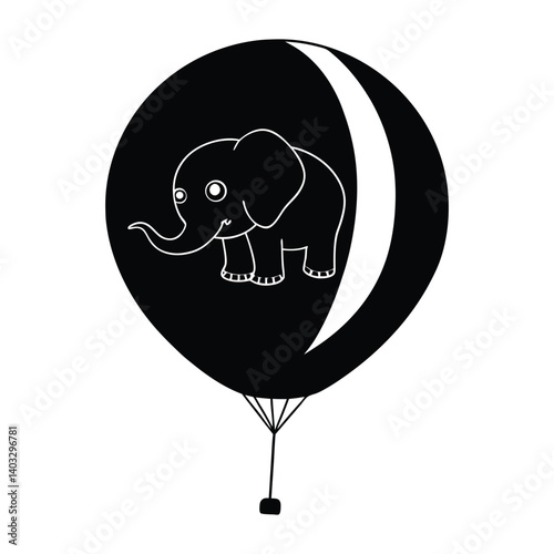 A baby elephant inside a balloon on white background.