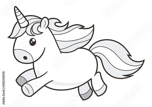 Monochromatic Cartoon Unicorn Galloping in Dynamic Pose