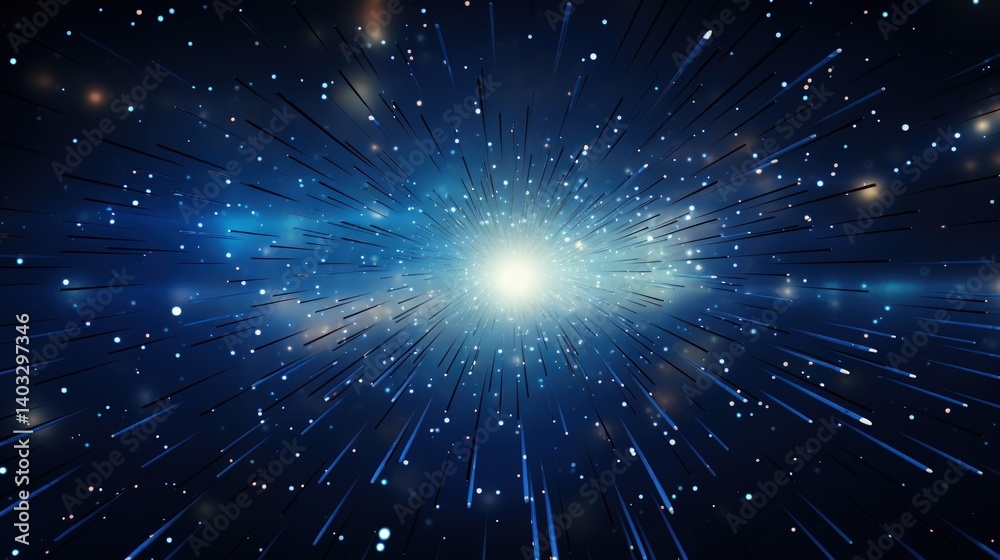 Fototapeta premium Futuristic modern blue background with stars space and rays effect. Generate AI image