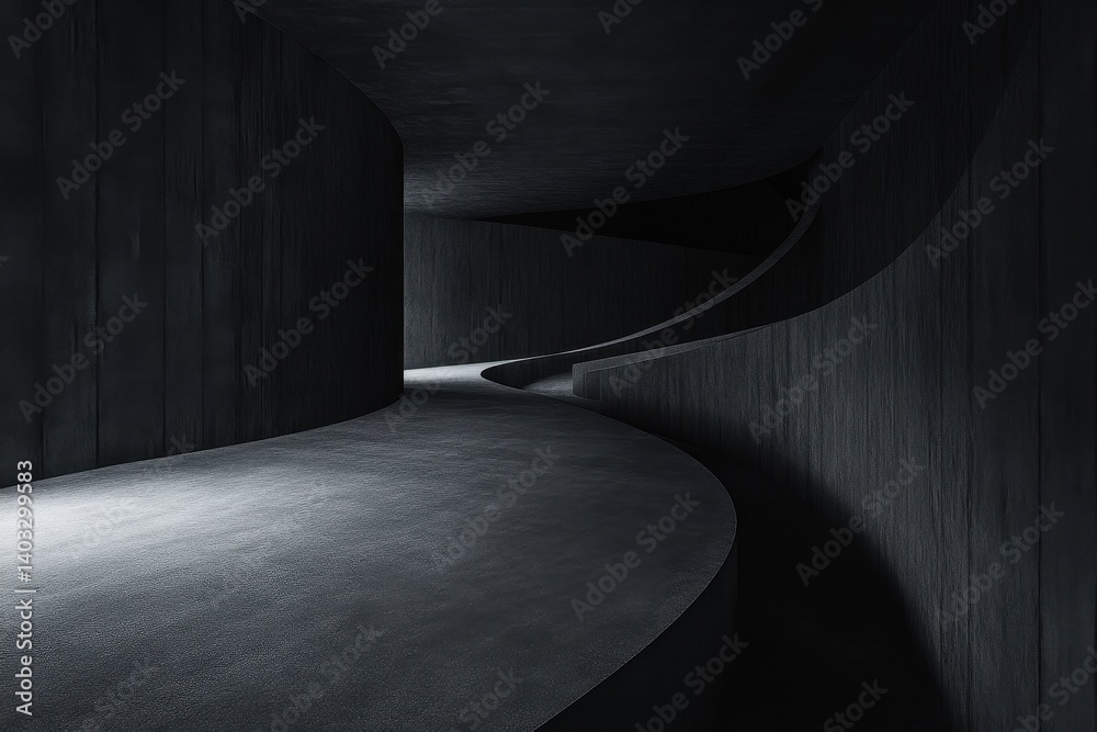 Obraz premium A Curved Concrete Corridor with Soft Light and Minimalist Design