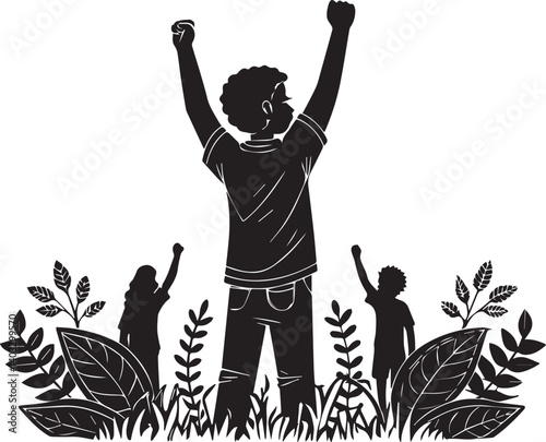 National Youth Day clip art, line art, silhouette art, Image, illustration, using solid black color and white background