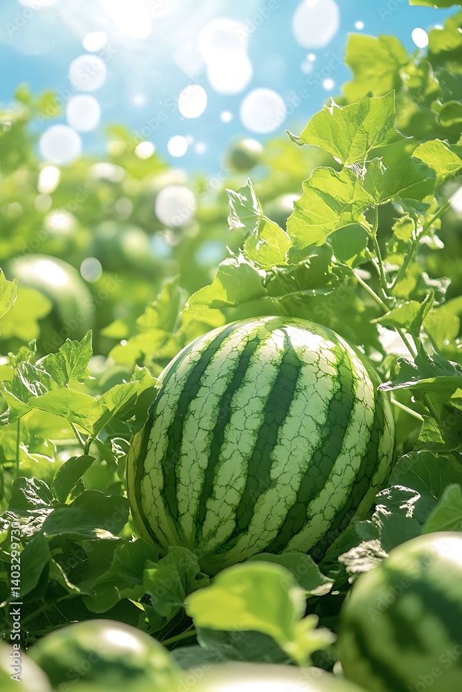 Ripe Watermelon in Summer Field.