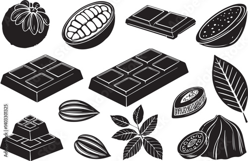 world chocolate day icons, chocolate icons, clip art, silhouette art, illustration using solid black color and white background