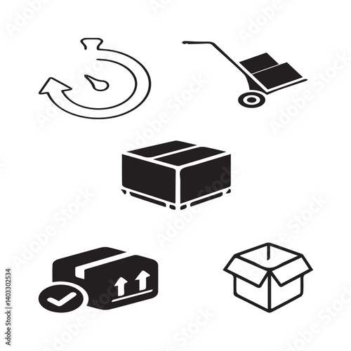 Set of 5 outline logistic and with floral transport, shipment silhouette editable vector isolated 