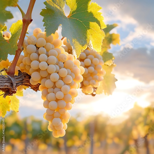 Obraz na płótnie Ripe White Grapes at Sunset Vineyard. w salonie