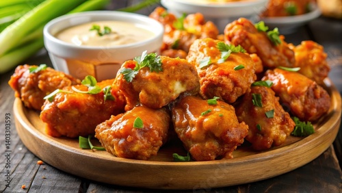 Crispy boneless chicken wings coated in a rich