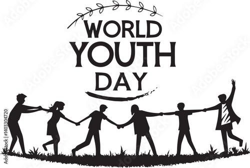 World Youth Day clip art, line art, silhouette art, Image, illustration, using solid black color and white background