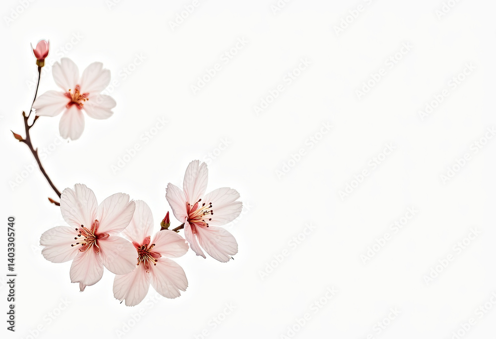 Discover the serene beauty of beige sakura blossoms in a realistic photo, perfectly isolated against a pure white background with ample margins.
