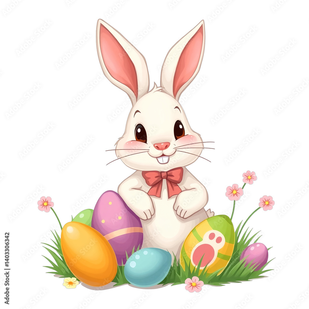 Obraz premium easter bunny with easter eggs isolated in white