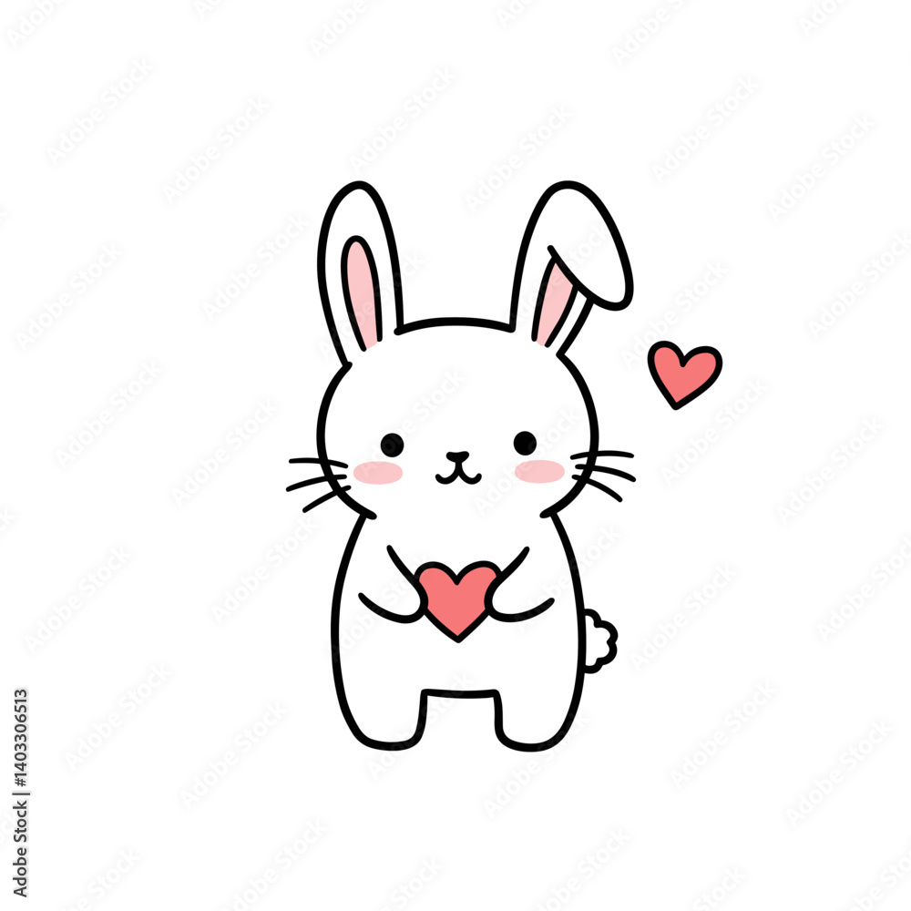Cute bunny holding a heart on a white background Cute bunny holding a heart on a white background