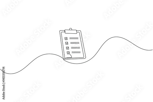 Clipboard with a checklist continuous one line drawing and minimalist style isolate outline vector icon