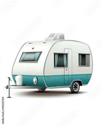 a camping trailer clipart, recreational vehicle element, cartoon vector, soft colors, isolated on white background