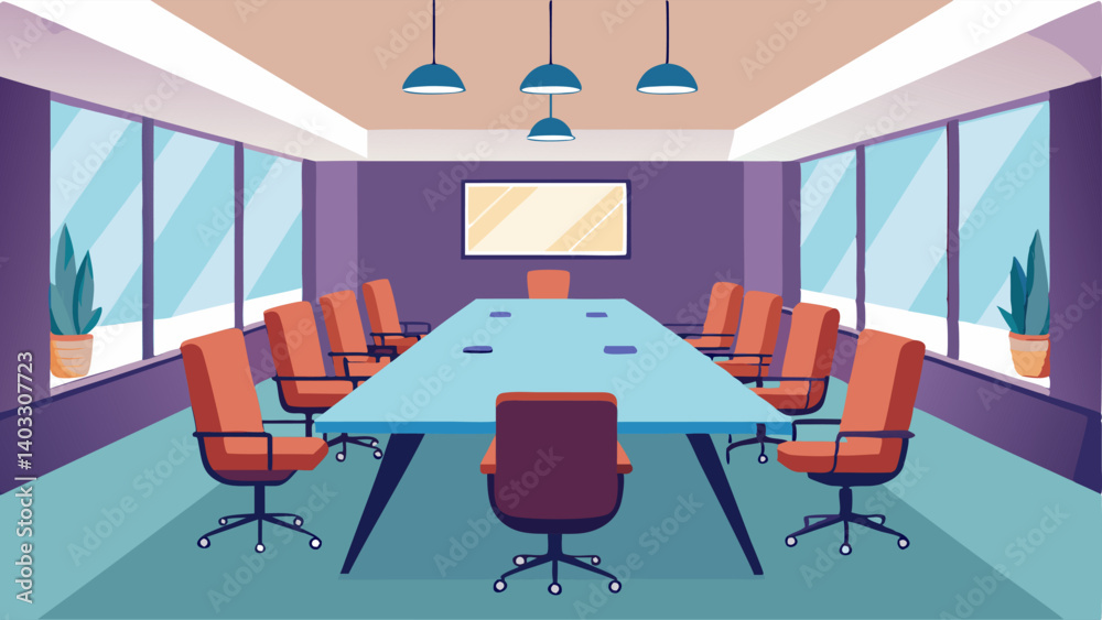 A spacious conference room with a large table and chairs for meetings and discussions.