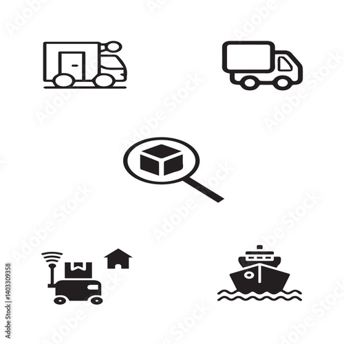 Set of 5 outline logistic and with floral transport, shipment silhouette editable vector isolated 