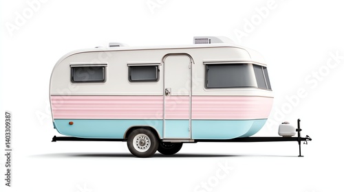 a vintage travel trailer clipart, retro camping style, pastel tones, isolated on white background