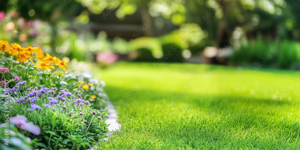 Blooming vibrant colorful spring garden. Hobby gardening concept background.