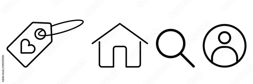Online shopping icon set. Outlined making purchases, home, search, profile favorites sign and symbol vector illustration. Online shopping icon set. Outlined making purchases, home, search, profile favorites sign and symbol vector illustration.