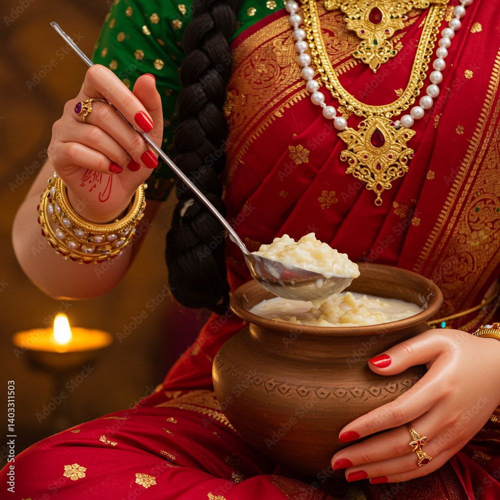 Goddess Annapurna Represented by Woman Offering Food from Pot