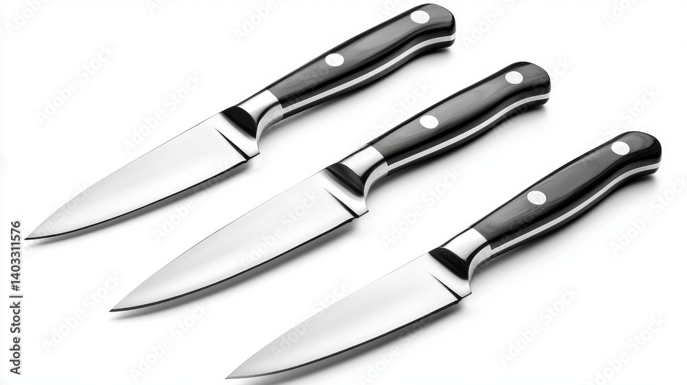 Fototapeta premium Three knives are shown on a white background