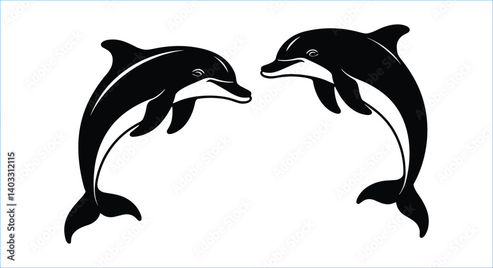 Fototapeta premium Jumping dolphin silhouettes vector art, dolphin silhouettes vector