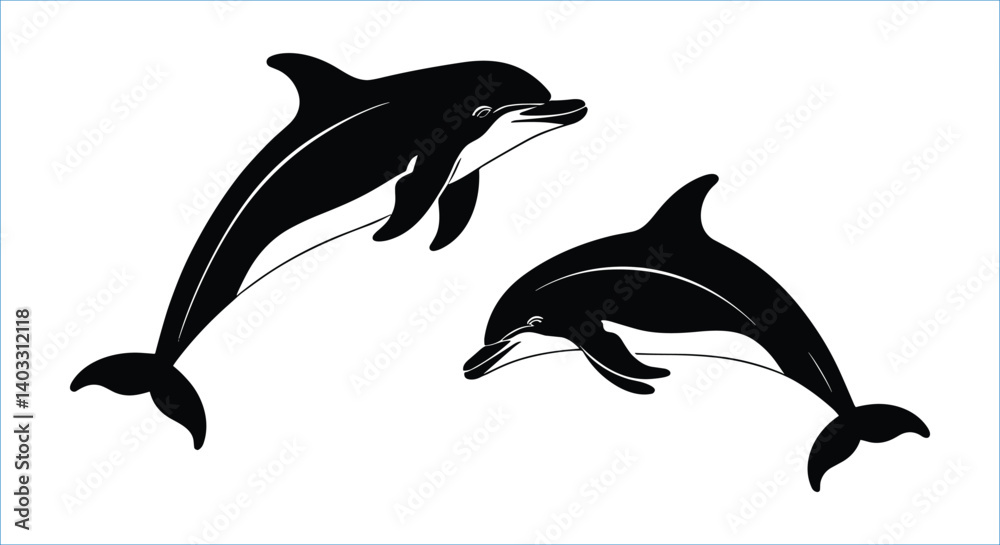Fototapeta premium Jumping dolphin silhouettes vector art, dolphin silhouettes vector