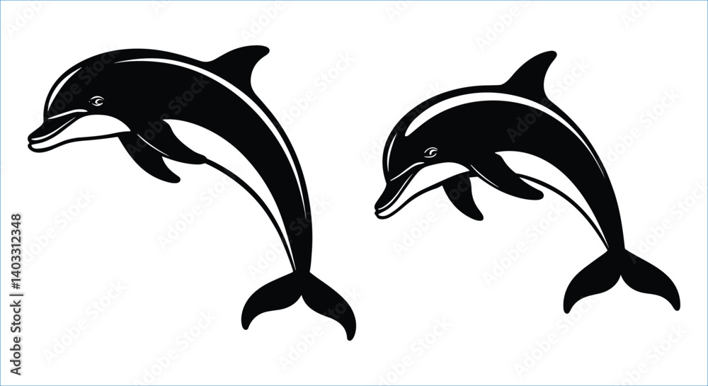 Naklejka premium Jumping dolphin silhouettes vector art, dolphin silhouettes vector