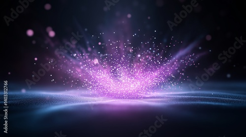 Exploding particles forming an abstract energy sphere in a black space, colorful fragments dispersing in slow motion, dynamic and vibrant digital effect.