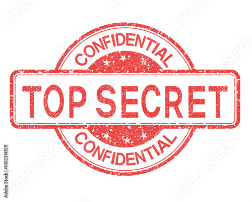 A red round stamp with a grunge texture and the text "Top Secret". On a transparent background