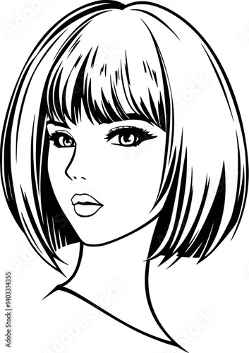 Bob with bangs hairstyle outline. Stylish and modern vector illustration.