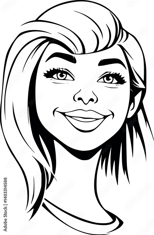 Confident smirking woman in outline style. Playful and stylish vector portrait. Confident smirking woman in outline style. Playful and stylish vector portrait.