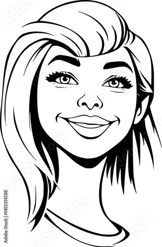 Confident smirking woman in outline style. Playful and stylish vector portrait.