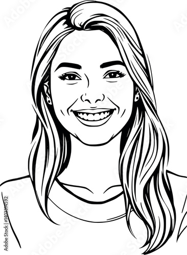 Smiling woman in outline style. Friendly and warm vector portrait.