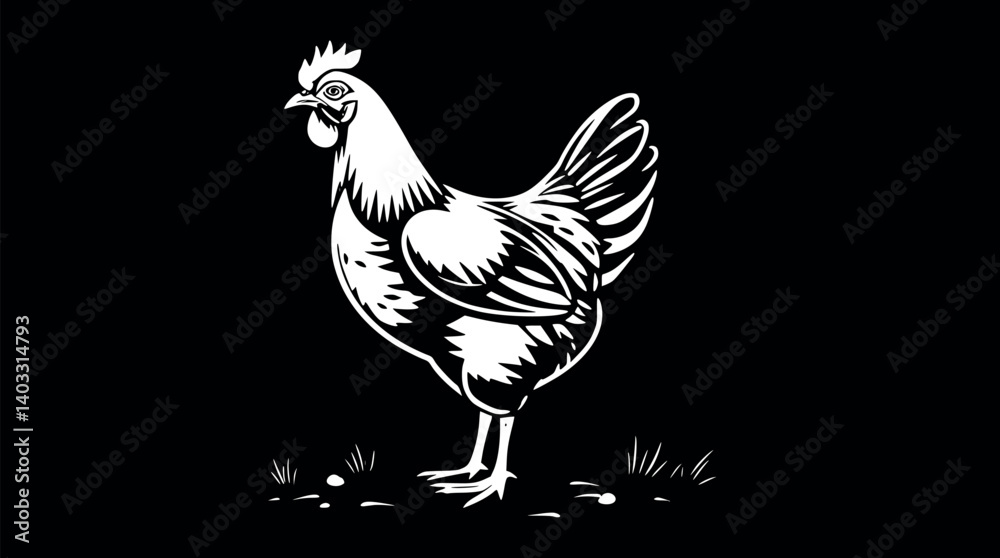 Outline vector illustration of a chicken poultry farm icon Outline vector illustration of a chicken poultry farm icon
