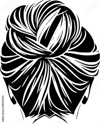 Outline illustration of a messy bun. Trendy monochrome hairstyle vector.