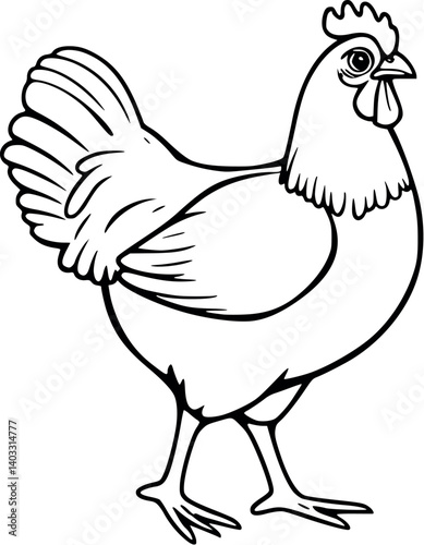 Outline vector illustration of a chicken poultry farm icon