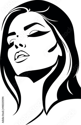 Glamorous woman with winged eyeliner in outline style. Bold and stylish vector portrait.