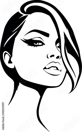 Glamorous woman with winged eyeliner in outline style. Bold and stylish vector portrait.