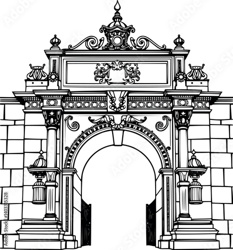 Outline Golden Gate of Kyiv. Vector historical landmark of Ukraine in minimalist line art style.