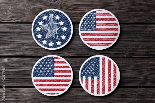 Patriotic coasters with American flag designs.