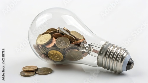 Light bulb filled with coins, symbolizing ideas and investment.