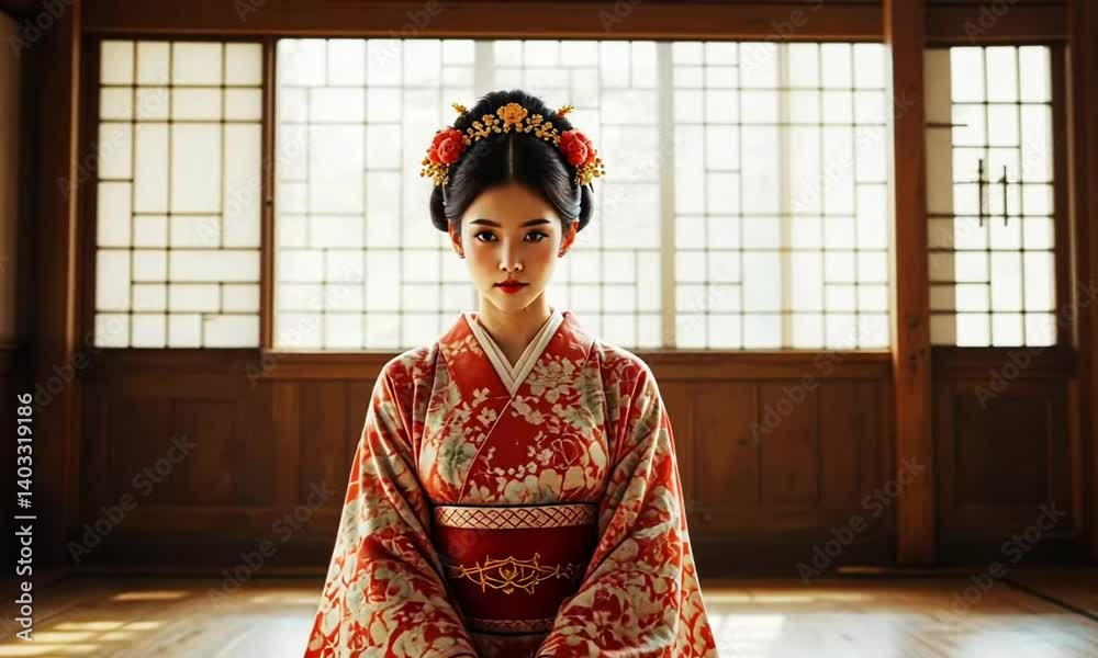 Japanese woman wearing kimono on old house Japanese woman wearing kimono on old house
