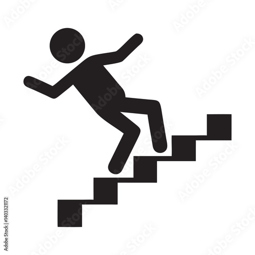 Person Falling Down Stairs Symbol, Warning sign - risk of falling of the stairs vector