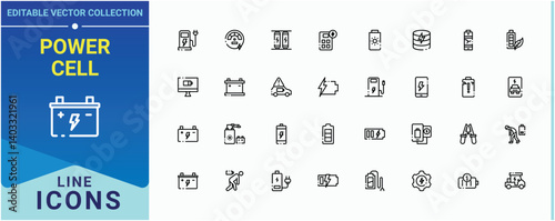 Power Cell modern icon. It contains symbols to charger, charge, charging, recharge and more. Battery icon collection. Minimalist icons pack. Editable stroke. Vector illustration.