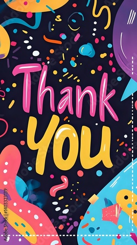 A bright and cheerful graphic element featuring a big, bold 